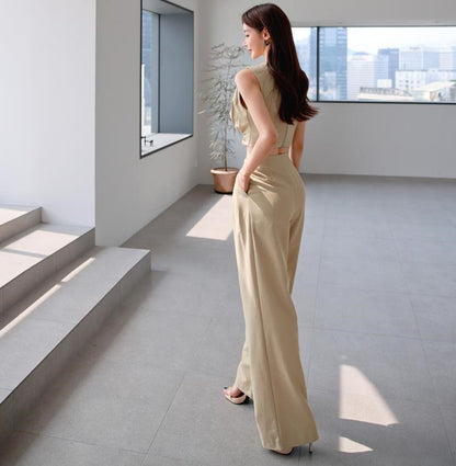 Wide Leg Pants Women's Two Piece Waist Smocked Slim Fit