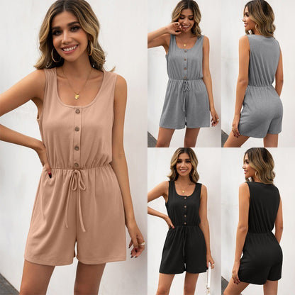 Casual Pullover Vest Jumpsuit Casual Sleeveless Waist