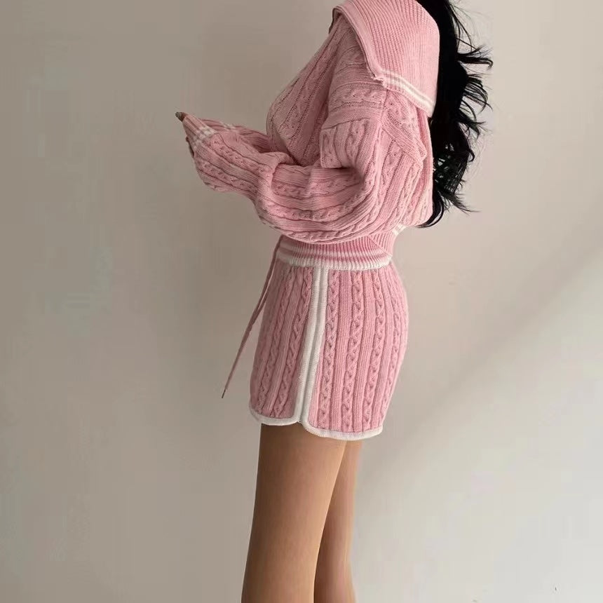 Fashion Cable-knit Sweater Shorts Suit