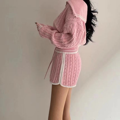 Fashion Cable-knit Sweater Shorts Suit