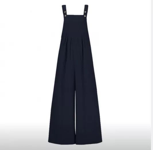 Cotton And Linen Solid Color Suspenders Long Wide-leg Jumpsuit
