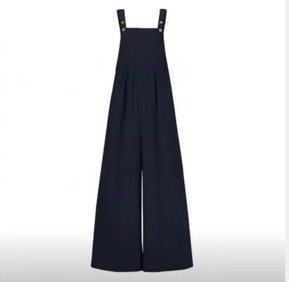 Cotton And Linen Solid Color Suspenders Long Wide-leg Jumpsuit
