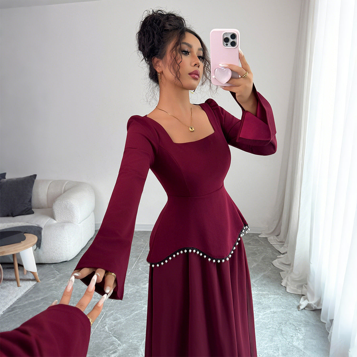 Minimalist Long Sleeve Senior Dress Women's Clothing