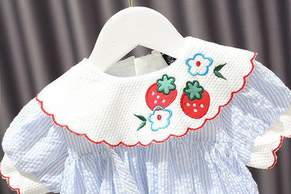 Little Girl Strawberry Lapel Vertical Skirt