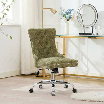 A&A Furniture Office Chair,Modern Chenille Upholstered Tufted Button Home Office Chair With Chrome Metal Base,Adjustable Desk Chair Swivel Office Chair Gree