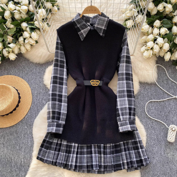 Women's Fashion Retro Color-contrast Check Suit