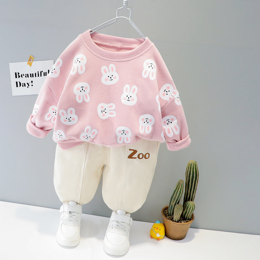 Autumn Children Suit Cartoon Print Top Two-piece Pants