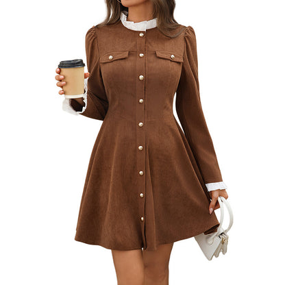 Stitching Corduroy Long Sleeve Dress Women