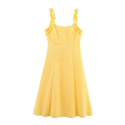 Wooden Ear Decorative Embossed Sling Dress