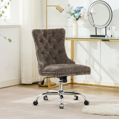 A&A Furniture Office Chair,Modern Chenille Upholstered Tufted Button Home Office Chair With Chrome Metal Base,Adjustable Desk Chair Swivel Office Chair Gray