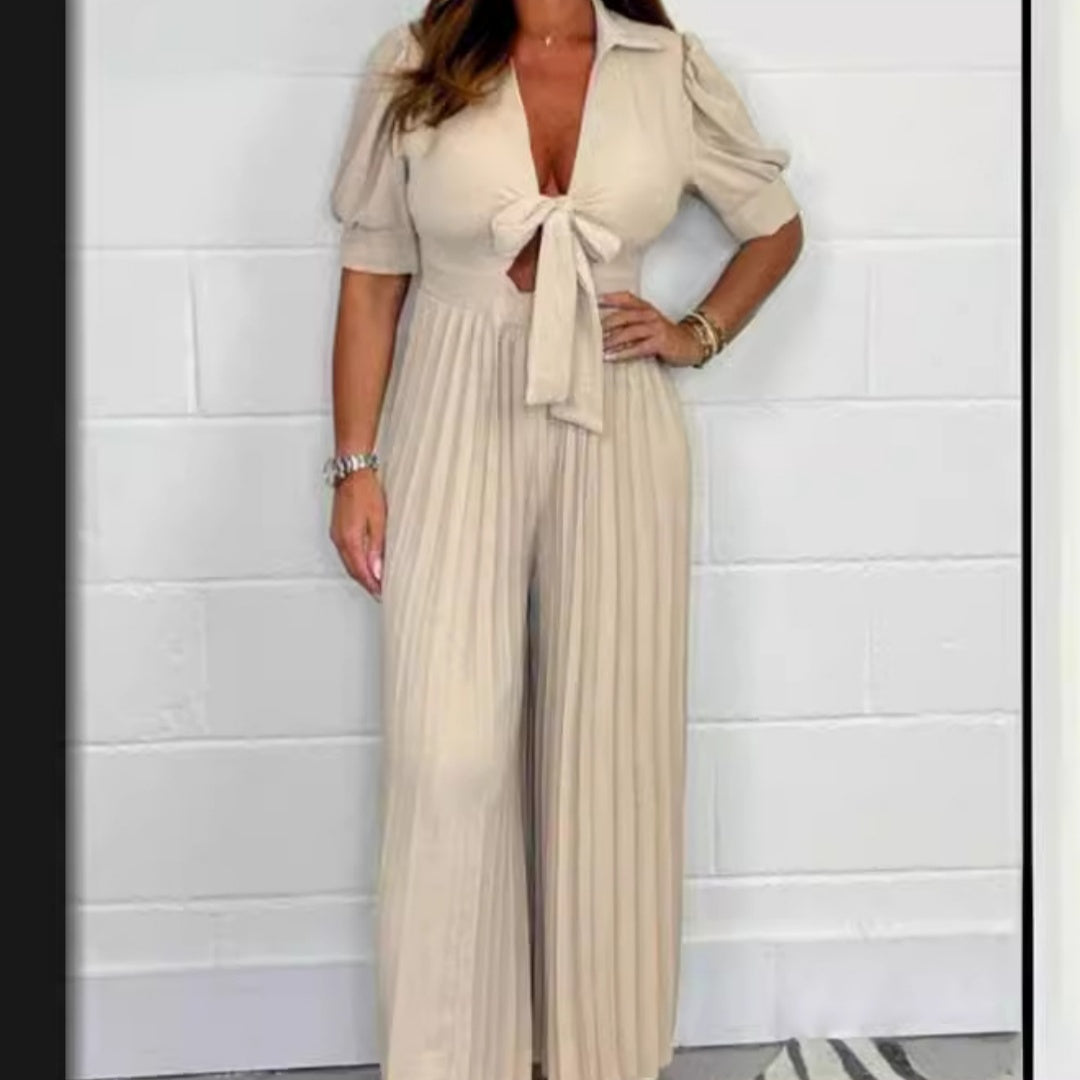 Women's Solid Color Pleated Slim Strap Casual Jumpsuit