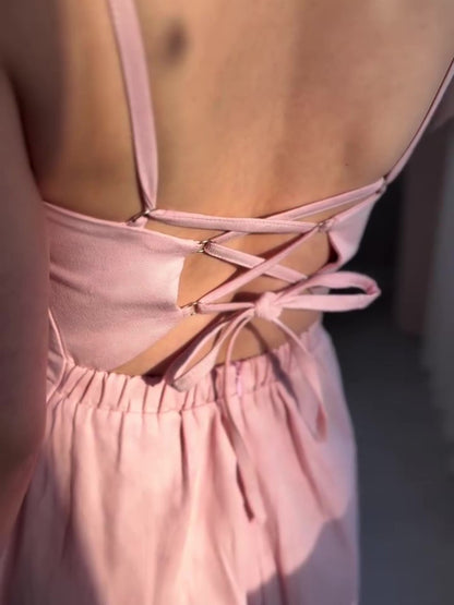 Solid Color Three-dimensional Floral Lace-up Jumpsuit