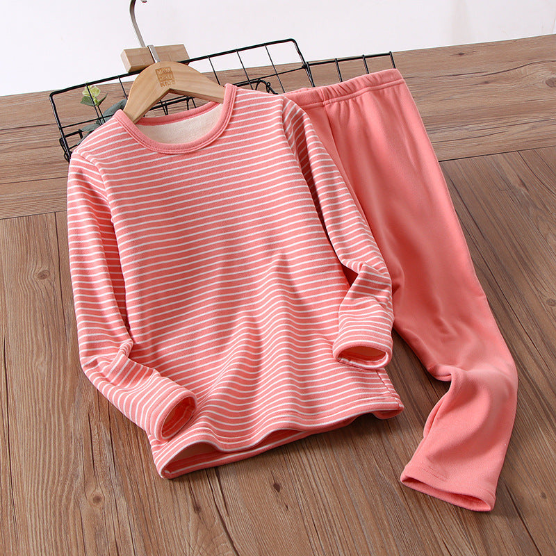 Children's Simple Plus Velvet Thermal Underwear Set
