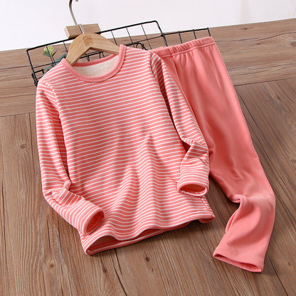 Children's Simple Plus Velvet Thermal Underwear Set