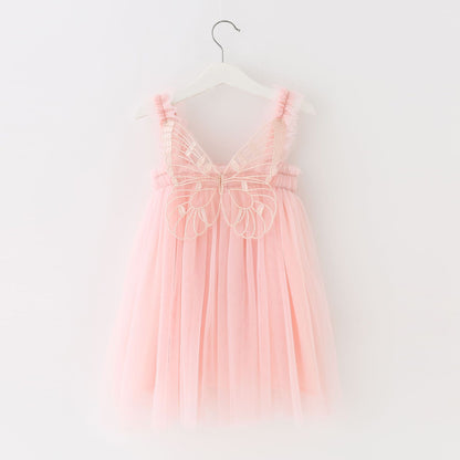 Children's Mesh Dress Sling Birthday Dress Pettiskirt Three-dimensional Angel Wings Fairy Fashionable Skirt