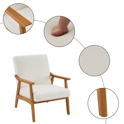 Armrests In Solid Wood, Upholstered, Teddy Velvet, Off-white, Interior Lounge Chair