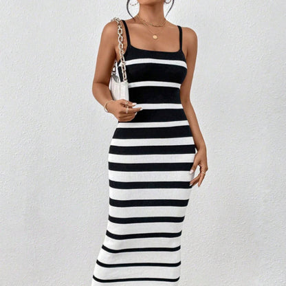 Women's Sexy Hot Girl Striped Spaghetti Straps Hip Dress
