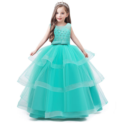 Children's Catwalk Long Lace Mesh Princess Dress