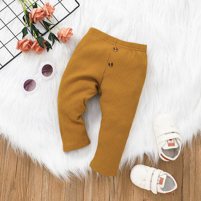 Girl's Round Neck Striped Top And Pants Set