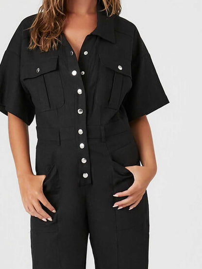 Flip Pocket Tencel Linen Jumpsuit For Women