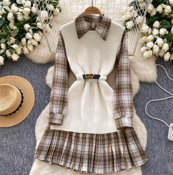Women's Fashion Retro Color-contrast Check Suit