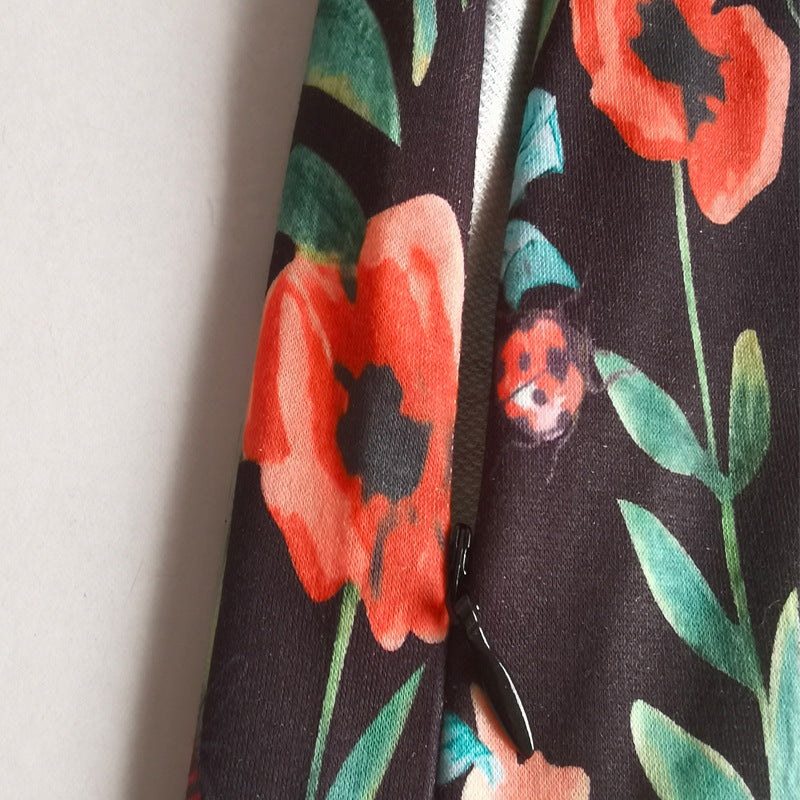 Suspender Trousers For Women Floral Print Buttons