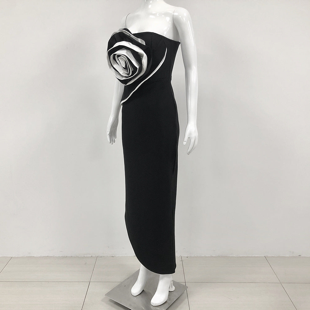 Slim Fit Tube Top Maxi Dress Women's Large Flower Summer Bandage Dress