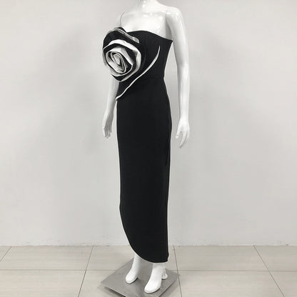 Slim Fit Tube Top Maxi Dress Women's Large Flower Summer Bandage Dress