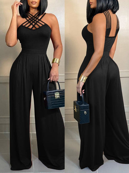 Fashion Multi-strap Cross Wide-leg Jumpsuit