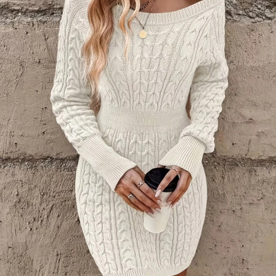 Twist Thread Knitted Dress Women's Fashion Pullover Round Neck Hip Skirt