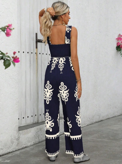 Women's Vacation Casual Sleeveless Printed Wide Leg Jumpsuit