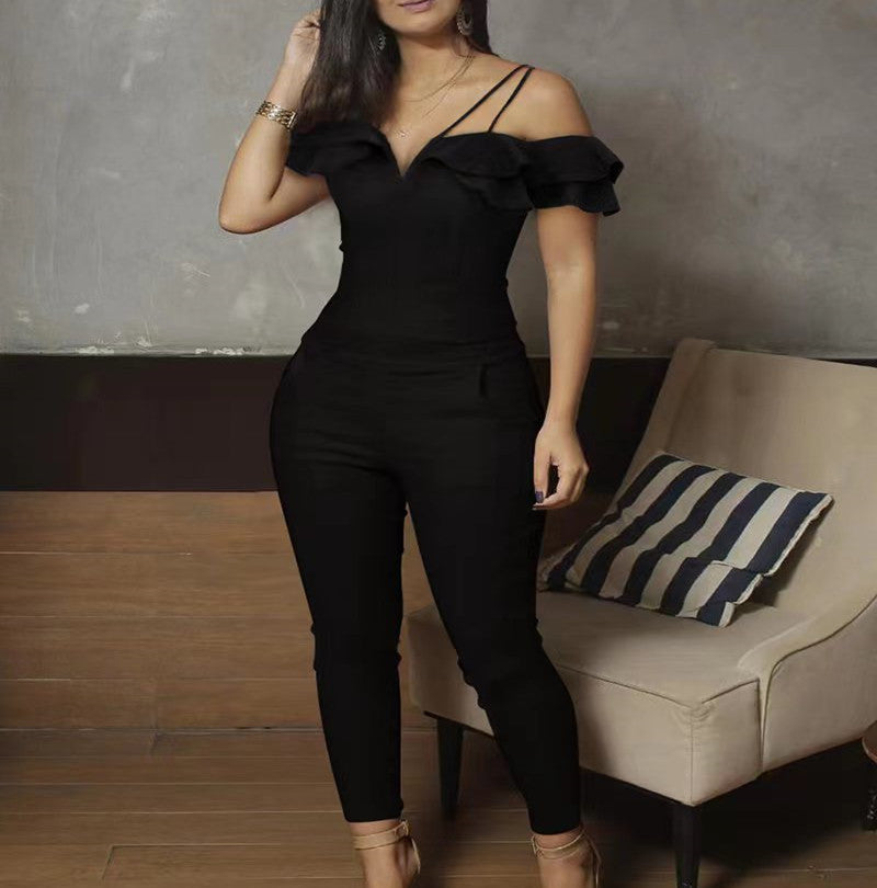 Solid Color Jumpsuit With Frilly Edge