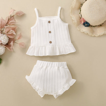 Baby Solid Color Multicolor Suspender Shorts Suit