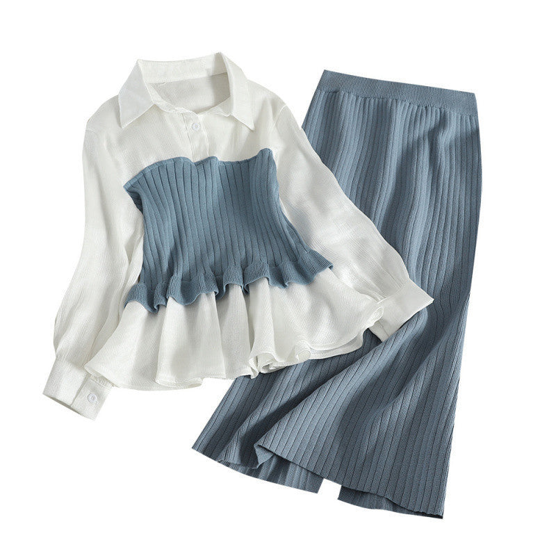 Slim Fit Fashionable Knitted Base Sweater Dress Two-piece Suit