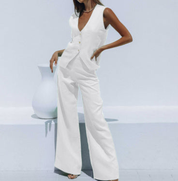 Fashion Casual Women's Cotton And Linen Trousers Suit Two-piece Set