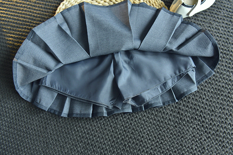 Girls' College Style Long-sleeved Shirt Pleated Skirt Two-piece