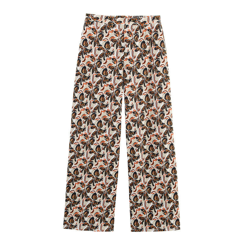 Printed Hanging Collar Top Loose Trousers Two-piece Suit