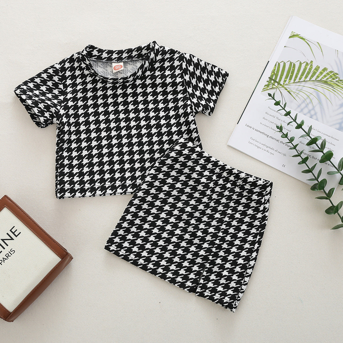 Girls Fashion Plaid Short Sleeve Top Skirt Two Piece Set