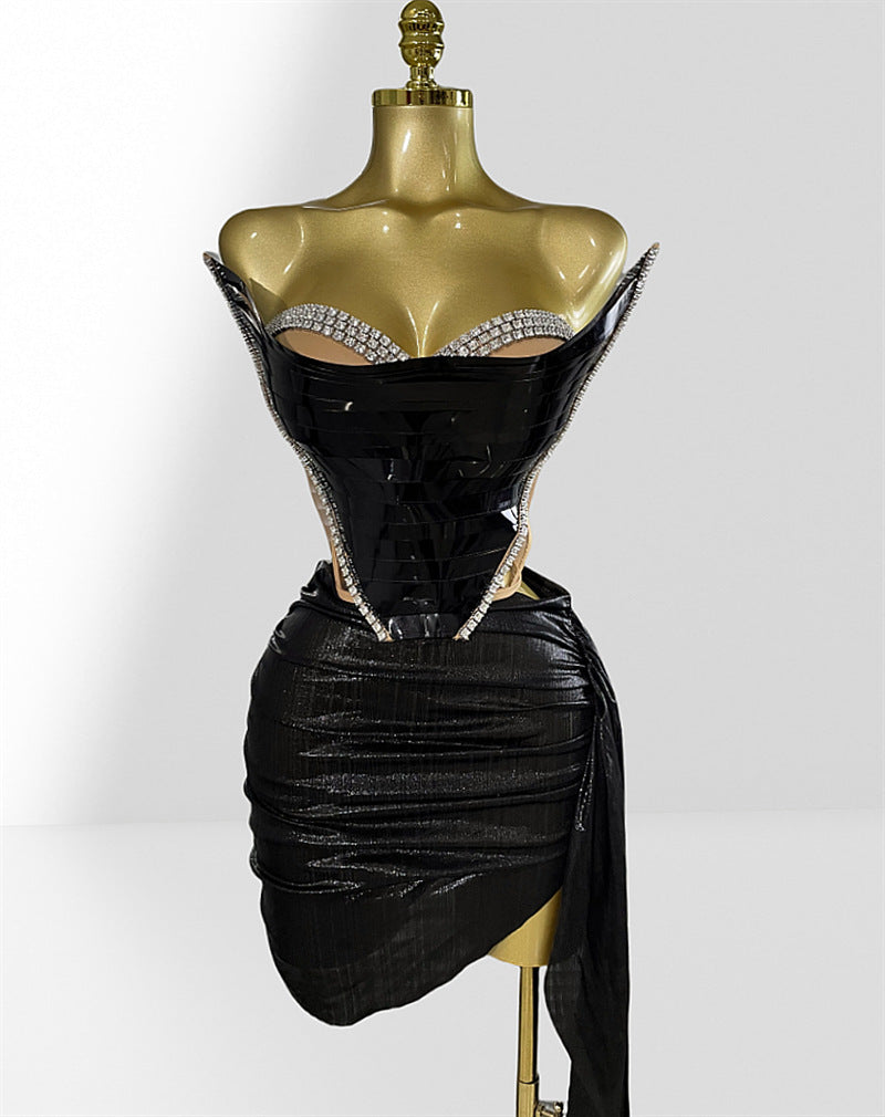 Fashionable Metal Mirror Three-dimensional Design Top Hip Skirt