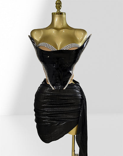 Fashionable Metal Mirror Three-dimensional Design Top Hip Skirt