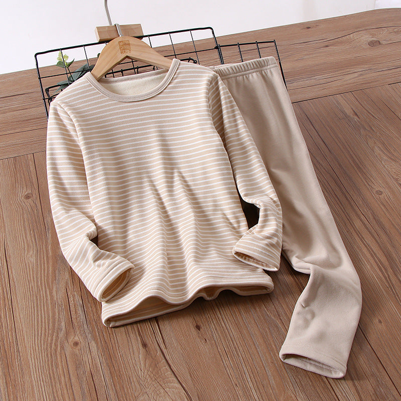 Children's Simple Plus Velvet Thermal Underwear Set