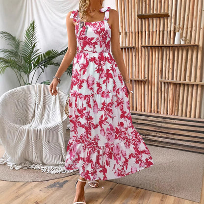 Sexy Sleeveless Lace Printing Fashion Midi Dress