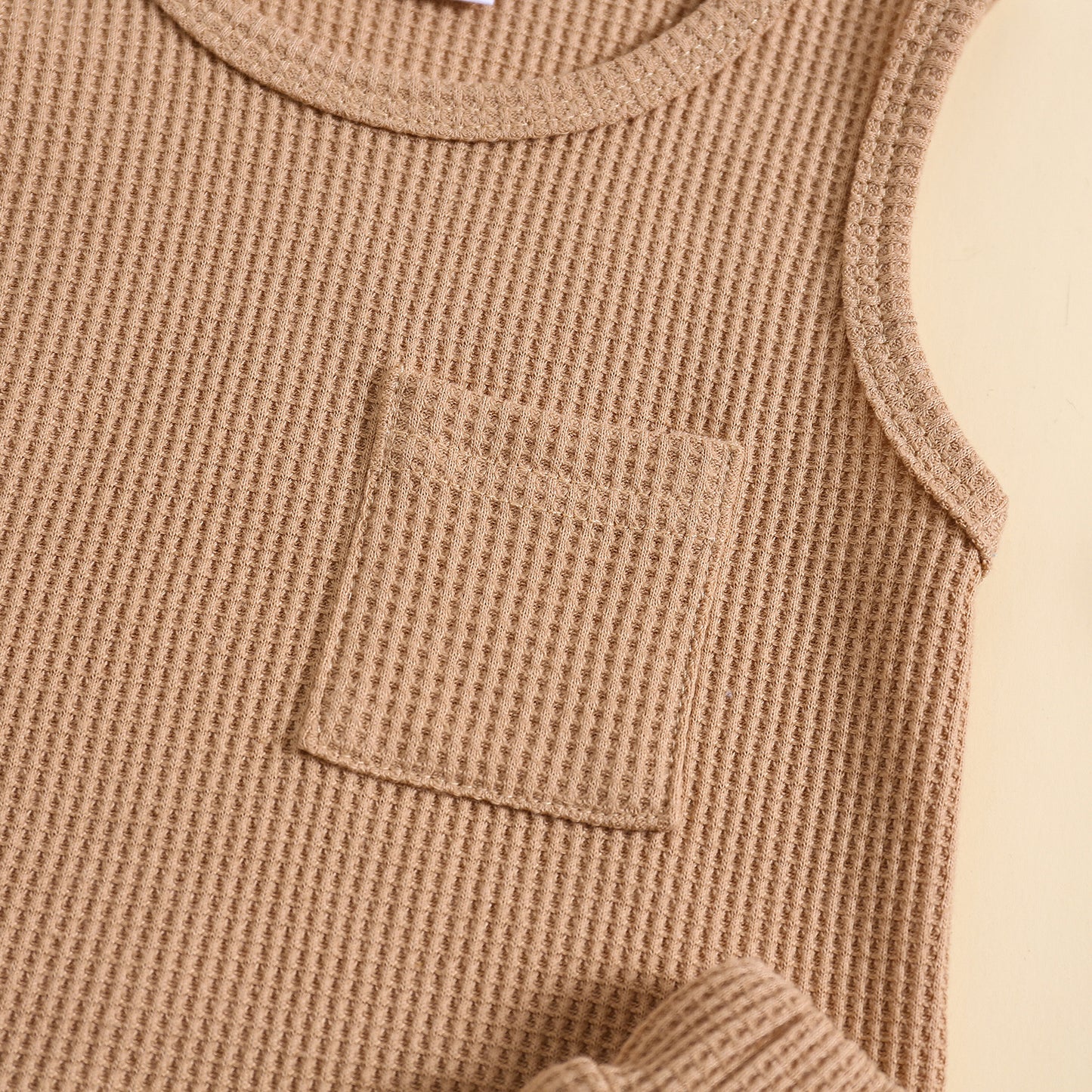 Children's Summer Korean Style Sleeveless Vest Waffle Solid Color Suit