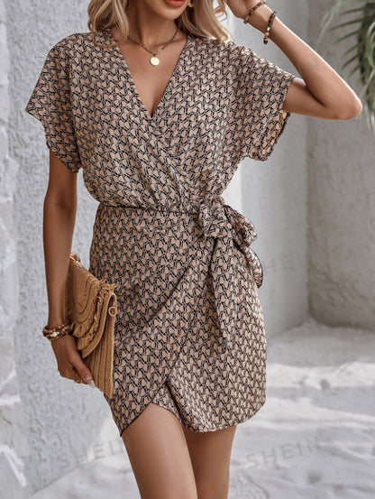 Lace-up Loose Batwing Sleeve V-neck Women's Dress