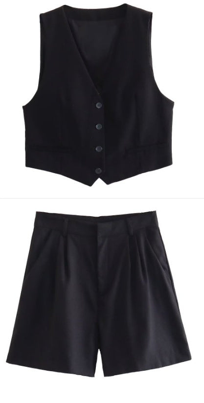 Women's Waistcoat Vest Linen Blended Casual Shorts Suit Women