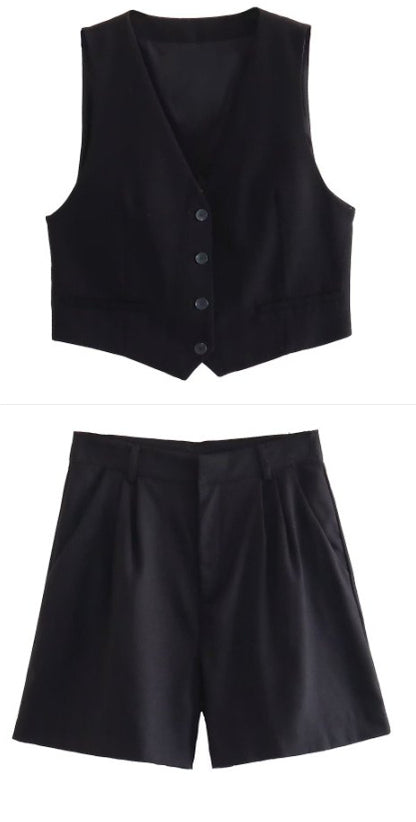 Women's Waistcoat Vest Linen Blended Casual Shorts Suit Women
