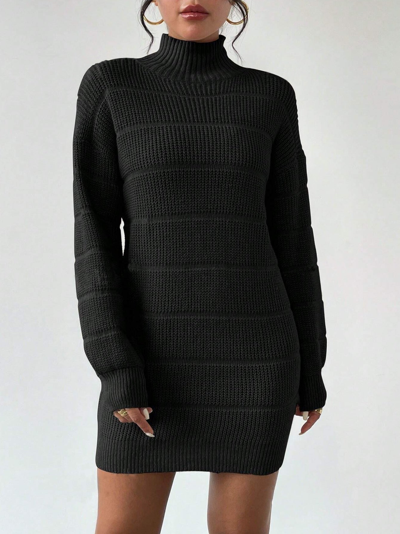 European And American Autumn And Winter Half-high Collar Knitwear Dress