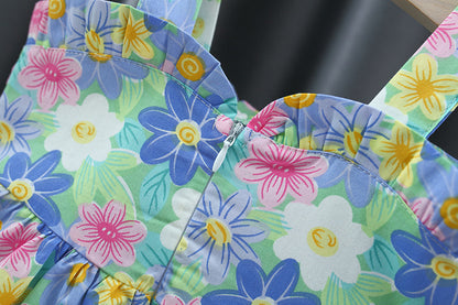 Girls' Printed Big Bow Suspender Dress