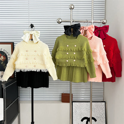 Tassel Knitted Long Sleeve Pullover Two-piece Set