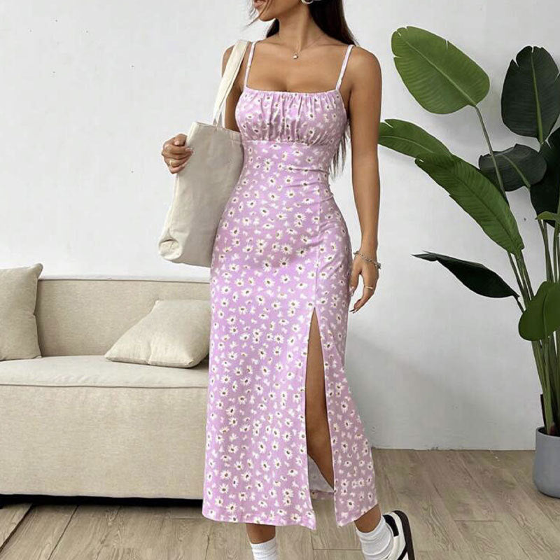 Spaghetti Straps Chest Wrap Slit Sheath Women's Dress